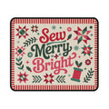 Sew Merry + Bright lettering mouse pad with quilt-block stars and holly, top view – Kate Spain design for Pat Sloan