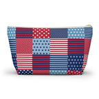 United We Quilt zip pouch in red, white and blue patchwork, front view – Kate Spain design for Pat Sloan