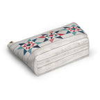Liberty Love zip pouch with star quilt blocks on the front and hearts on the back, lying flat – Kate Spain design for Pat Sloan