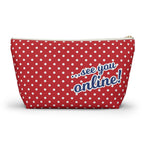 Sloan Zone zip pouch in red polka dot with "see you online!" lettering, back view – Kate Spain design for Pat Sloan