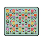 Birds + Blooms patchwork tulips and birds mouse pad, top view – Kate Spain design for Pat Sloan