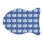 A fish-shaped mouse pad featuring a repeating blue and white fish pattern, shown on a plain white background.