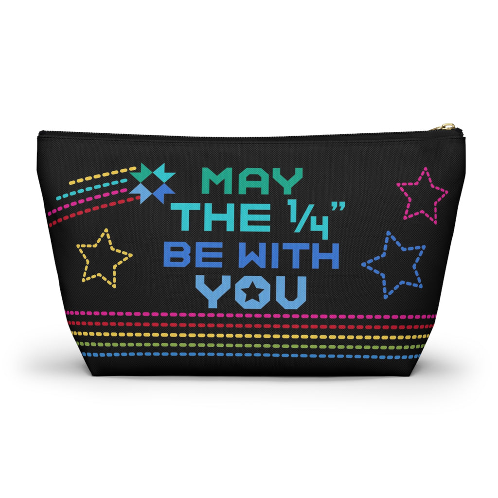 Black zip pouch with the May the ¼" Be With You sewing machine design and stars, back view – Kate Spain design for Pat Sloan