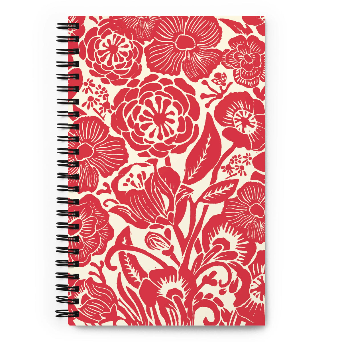 Meadow Spiral Notebook – Poppy — sun-dappled wildflower meadow in warm poppy reds and garden greens spiral-bound cover