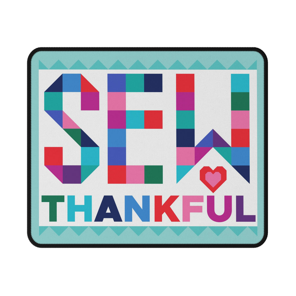 Sew Thankful patchwork lettering mouse pad, top view – Kate Spain design for Pat Sloan
