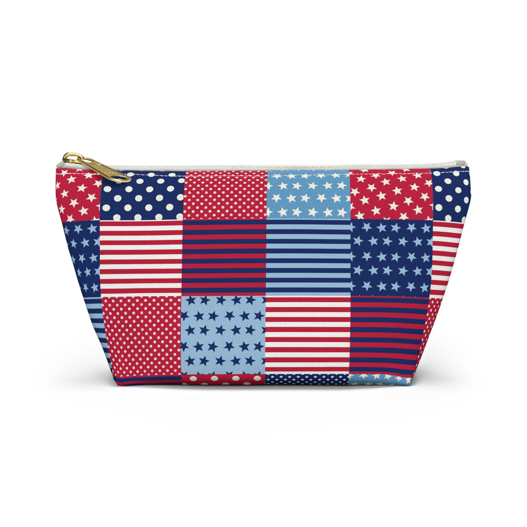 United We Quilt zip pouch in red, white and blue patchwork, back view – Kate Spain design for Pat Sloan
