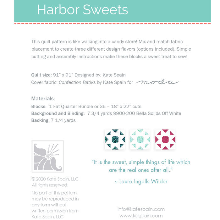 Harbor Sweets quilt pattern - back cover with pattern details