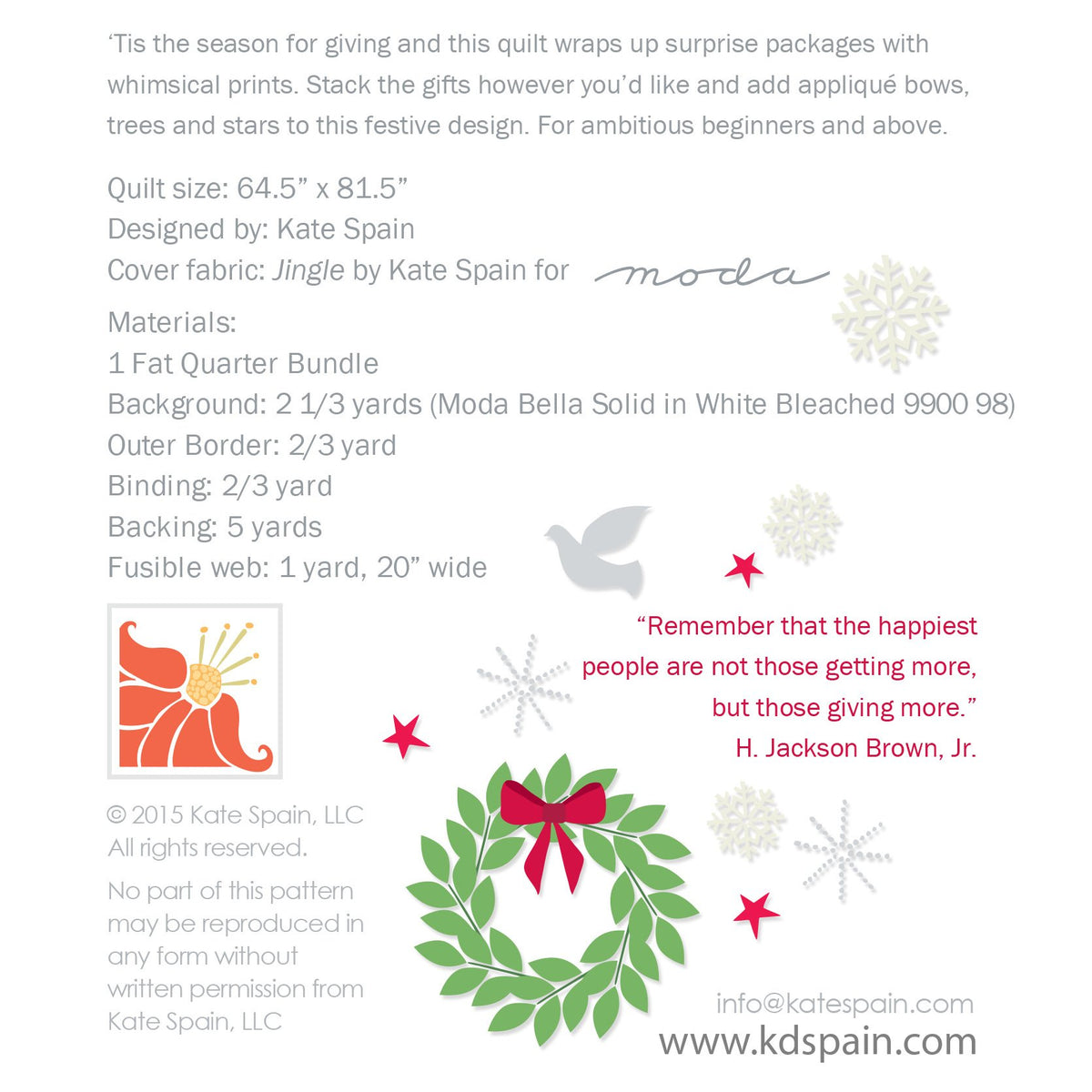 Jingle quilt pattern - back cover with pattern details