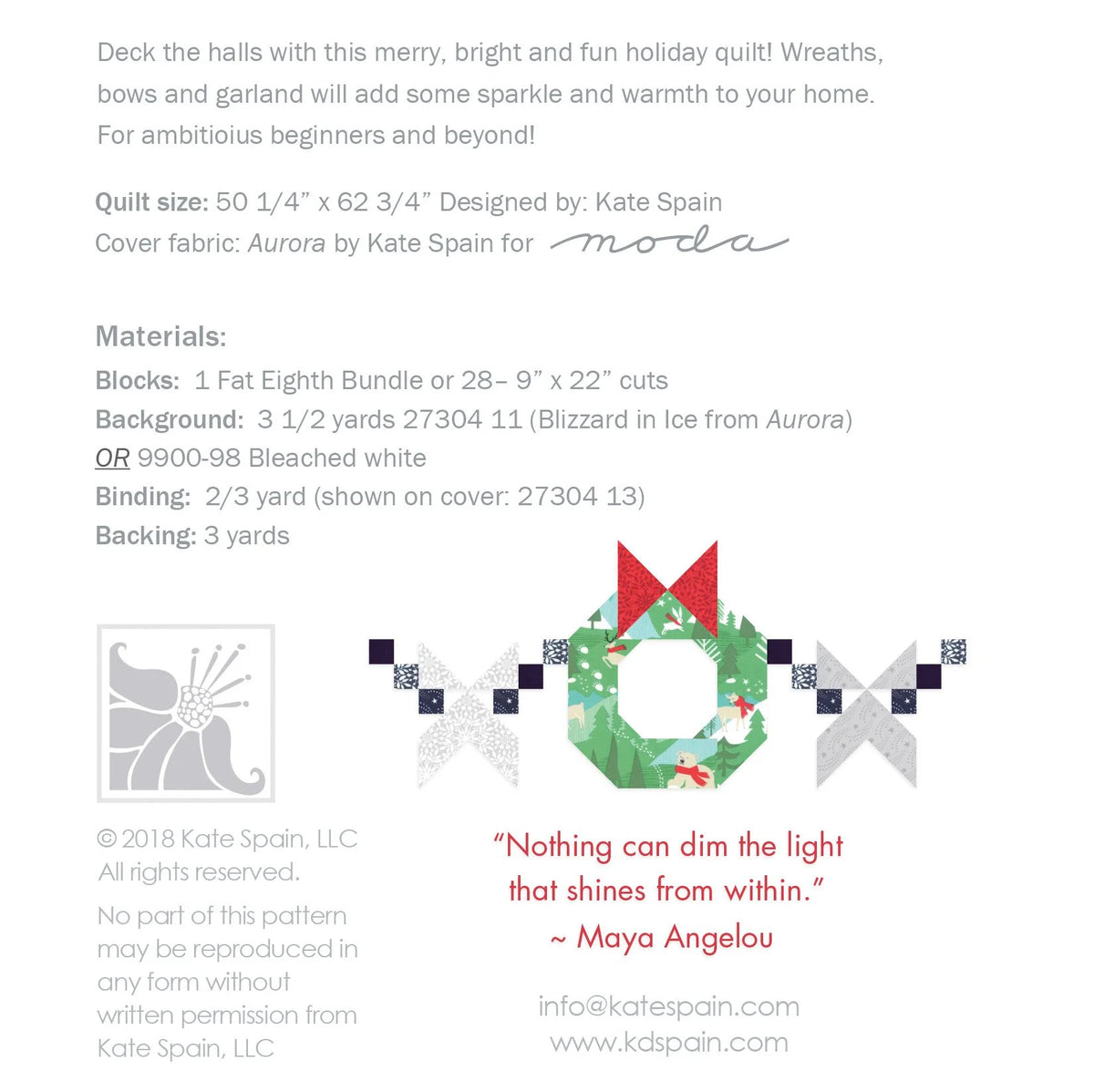 Merry + Bright quilt pattern - back cover with pattern details