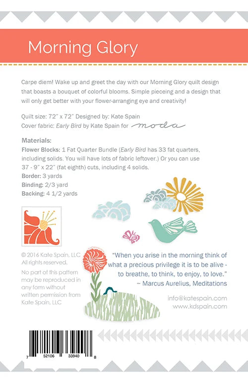 Morning Glory quilt pattern - back cover with pattern details
