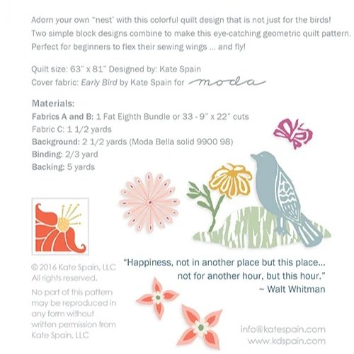 Nest quilt pattern - back cover with pattern details