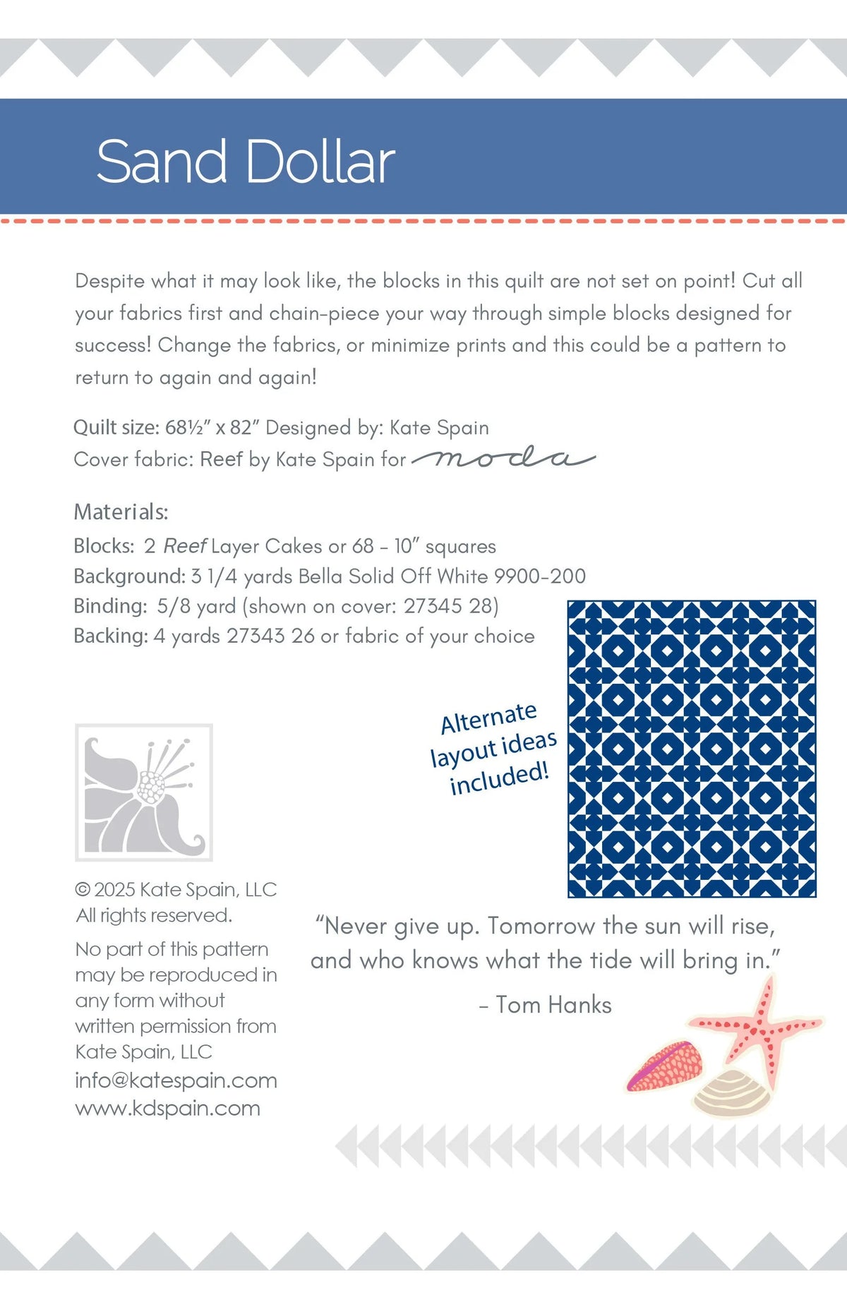 Sand Dollar quilt pattern - back cover with pattern details