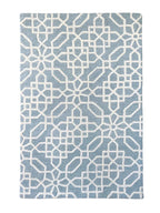 eye heart hand Atrium hand-tufted wool rug with a blue-grey and cream geometric lattice, full rug, top view – Kate Spain design