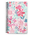Bonaire Spiral Notebook in Capri, pink and blush tropical florals with teal and navy leaves on a cream cover, front view – Kate Spain design