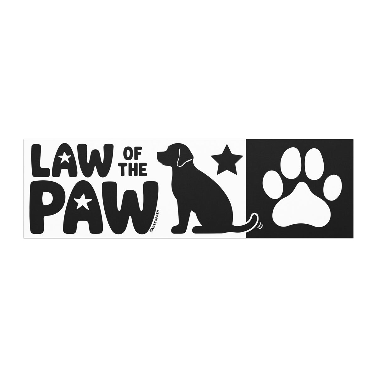 Law of the Paw® 10 x 3 inch bumper car magnet with wordmark, seated dog and paw print in black on white – Kate Spain design