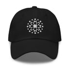 White starburst fireworks embroidered baseball cap in black, front view – Kate Spain design