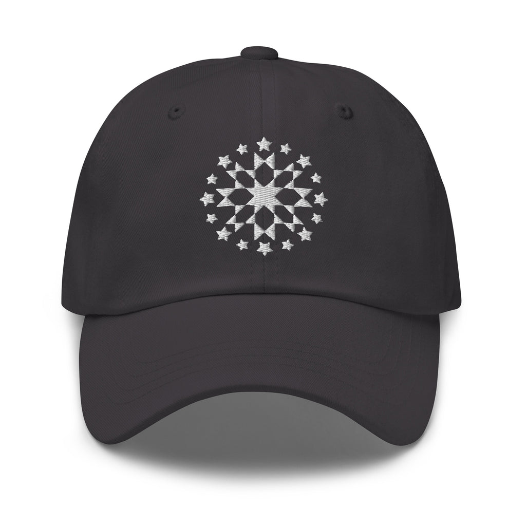 White starburst fireworks embroidered baseball cap in gray, front view – Kate Spain design