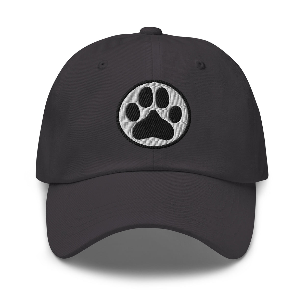 Law of the Paw® dog paw print embroidered baseball cap in grey, front view – Kate Spain design
