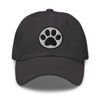 Law of the Paw® cat paw print embroidered baseball cap in grey, front view – Kate Spain design