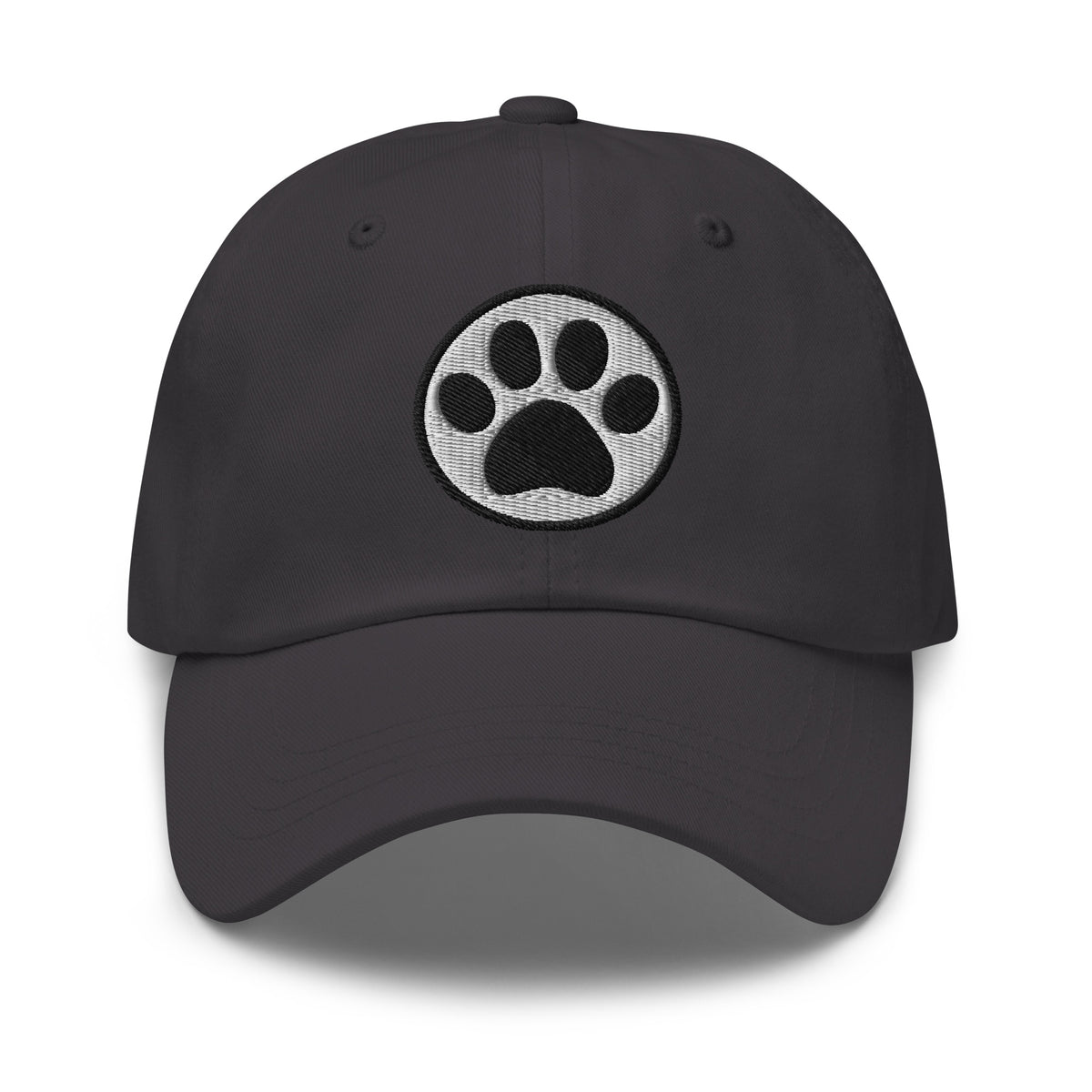 Law of the Paw® cat paw print embroidered baseball cap in grey, front view – Kate Spain design