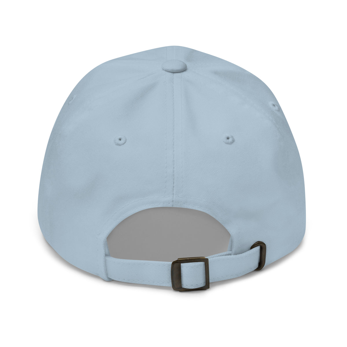 Colorful “QUILT” lettering embroidered baseball cap in light blue, back view – Kate Spain Moda Quilt design