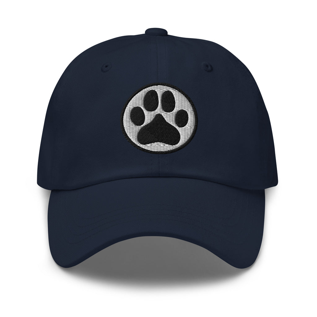 Law of the Paw® dog paw print embroidered baseball cap in navy, front view – Kate Spain design
