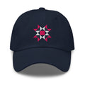 Eight-point quilt star embroidered baseball cap in navy, front view – Kate Spain design