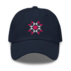 Eight-point quilt star embroidered baseball cap in navy, front view – Kate Spain design