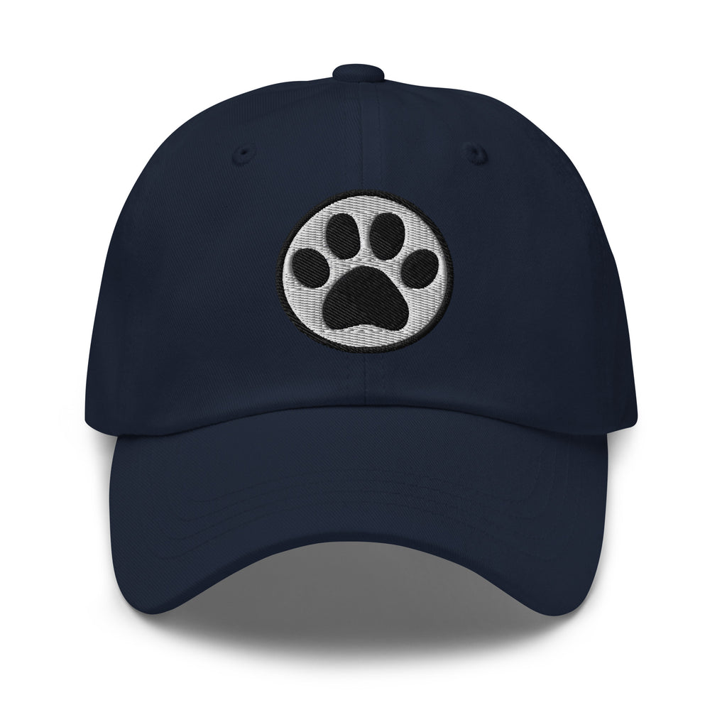 Law of the Paw® cat paw print embroidered baseball cap in navy, front view – Kate Spain design