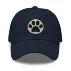 Law of the Paw® cat paw print embroidered baseball cap in navy, front view – Kate Spain design