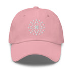 White starburst fireworks embroidered baseball cap in pink, front view – Kate Spain design
