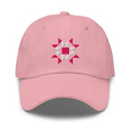 Eight-point quilt star embroidered baseball cap in pink, front view – Kate Spain design