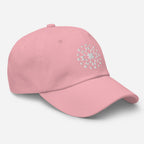 White starburst fireworks embroidered baseball cap in pink, angled front view – Kate Spain design