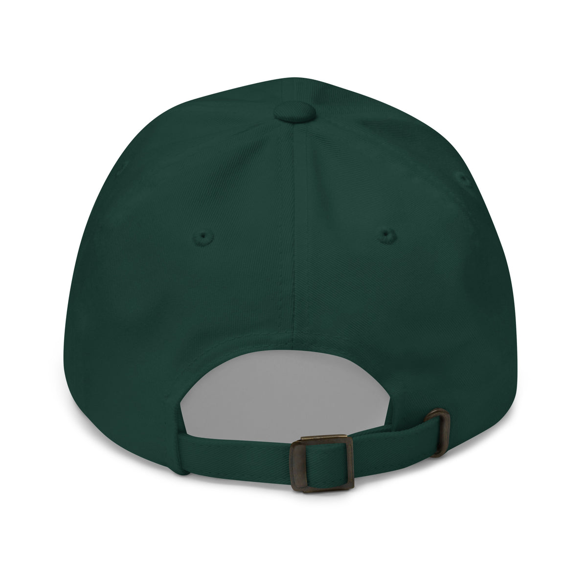 Dragonfly and white daisies embroidered baseball cap in spruce green, back view – Kate Spain design