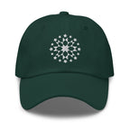 White starburst fireworks embroidered baseball cap in forest green, front view – Kate Spain design
