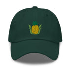 Golden pineapple embroidered baseball cap in spruce green, front view – Kate Spain design