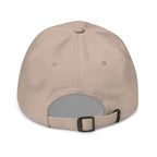 Dragonfly and white daisies embroidered baseball cap in stone, back view – Kate Spain design