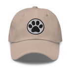 Law of the Paw® cat paw print embroidered baseball cap in stone, front view – Kate Spain design
