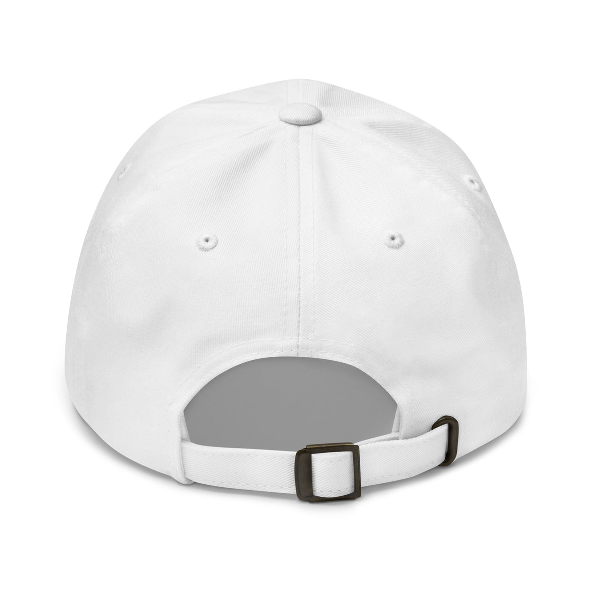 Colorful “QUILT” lettering embroidered baseball cap in white, back view – Kate Spain Moda Quilt design