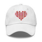Quilted heart embroidered baseball cap in white, front view – Kate Spain design