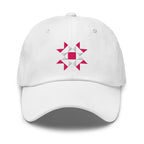 Eight-point quilt star embroidered baseball cap in white, front view – Kate Spain design