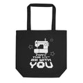 May the ¼" Be With You sewing machine design on a black organic cotton tote bag – Kate Spain design for Pat Sloan