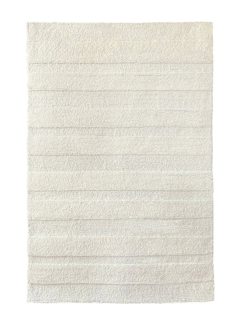 eye heart hand Pure Stripe hand-tufted rug in undyed natural white wool with subtle tonal stripes, full rug, top view – Kate Spain design