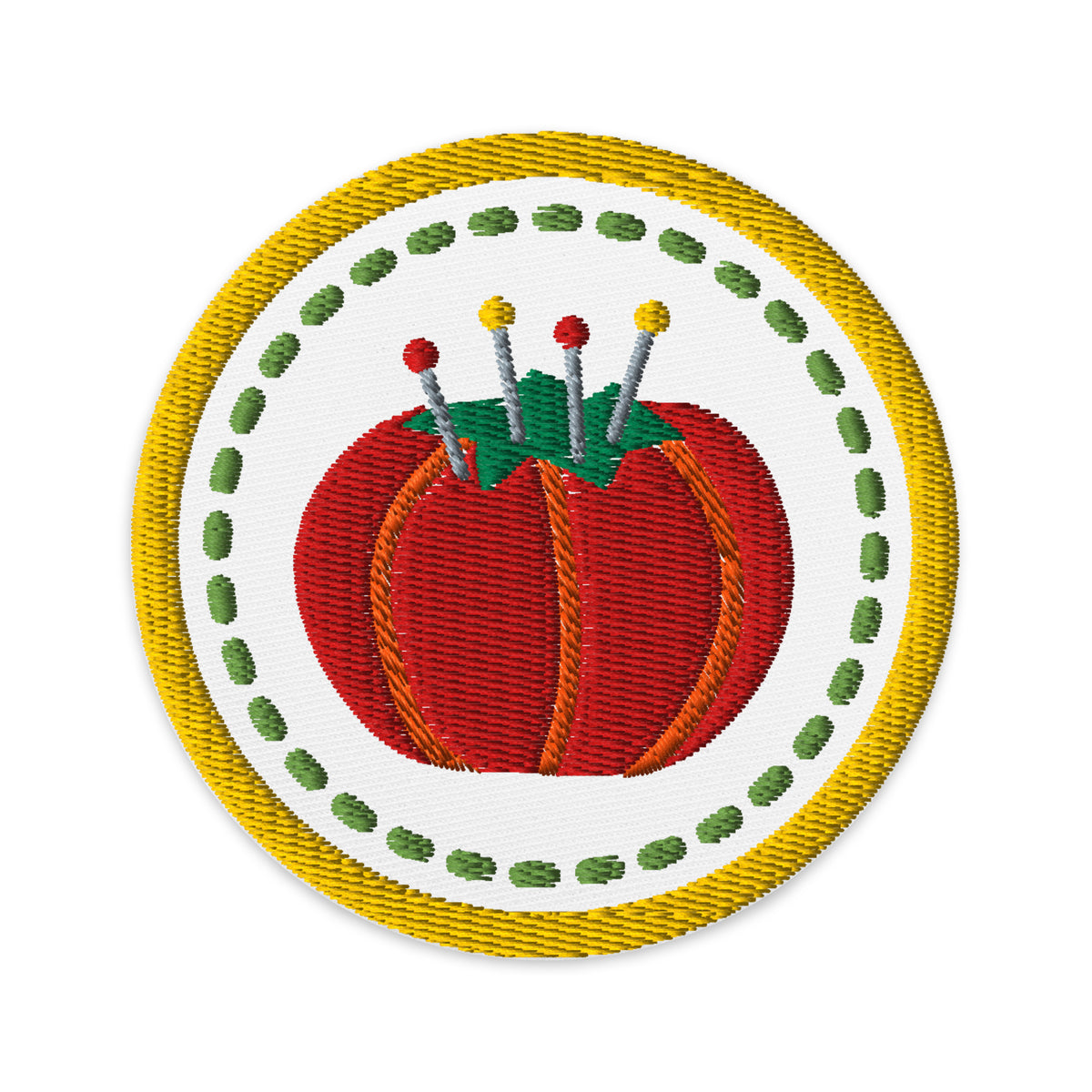 Pat's Patches round embroidered tomato pincushion patch – Kate Spain design for Pat Sloan