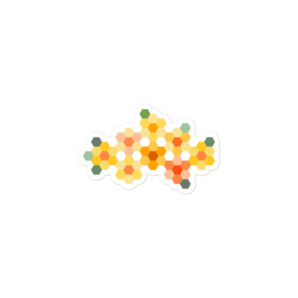 Yellow GeoFlora hexagon flower kiss-cut sticker, 3 by 3 inch – Kate Spain design for Pat Sloan