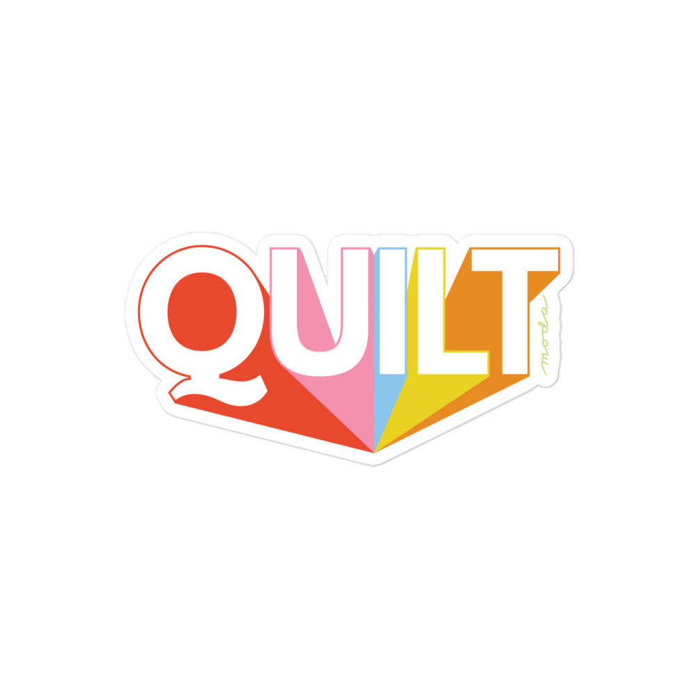 Moda QUILT logo kiss-cut vinyl sticker, 4 by 4 inch size – Kate Spain design