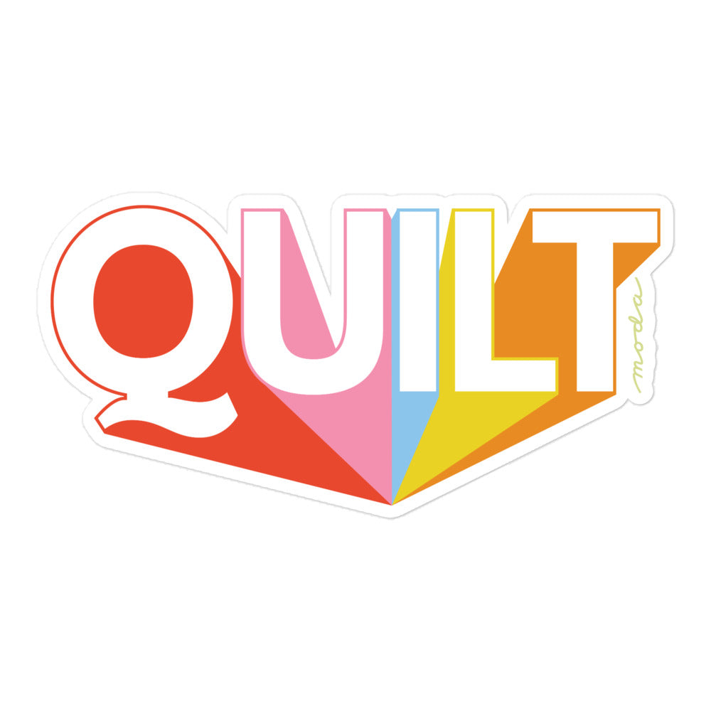 Moda QUILT logo kiss-cut vinyl sticker, 5.5 by 5.5 inch size – Kate Spain design