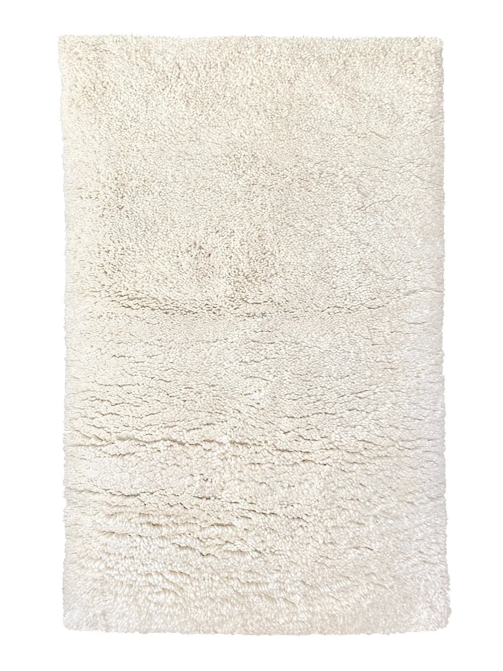 nothing to hide hand-knotted shag throw rug in undyed natural white New Zealand wool, 5 by 8 ft rectangle, top view – Kate Spain design