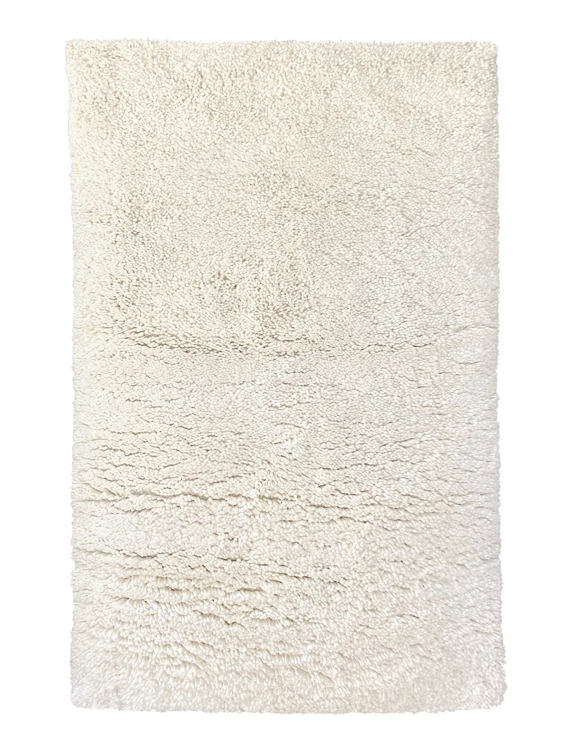 nothing to hide hand-knotted shag throw rug in undyed natural white New Zealand wool, 5 by 8 ft rectangle, top view – Kate Spain design