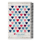 Liberty Love spiral notebook with star quilt blocks and hearts, back cover with hearts – Kate Spain design for Pat Sloan